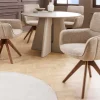 Drehbarer Stuhl UNIQUE taupe beige Strukturstoff Walnussholzbeine mit Armlehne