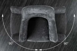 Drehbarer Stuhl VERONA dunkelgrau Samt Strukturstoff mit Armlehne Metallbeine schwarz