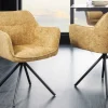 Drehbarer Stuhl VERONA senfgelb Strukturstoff mit Armlehne Metallbeine schwarz