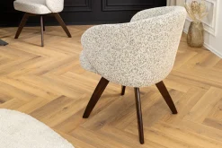 Drehbarer Stuhl WALKÜRE beige Eichenholz mit Taschenfederkern und Armlehne