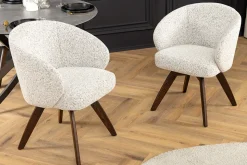 Drehbarer Stuhl WALKÜRE beige Eichenholz mit Taschenfederkern und Armlehne