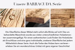 Eindrucksvoller Couchtisch BARRACUDA 110cm antik Teakholz mit Kufengestell und Glas