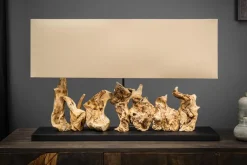 Einzigartige Treibholz Tischlampe PURE UNIQUE 80cm beige mit Leinenschirm