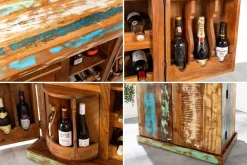 Einzigartiger Barschrank JAKARTA 100cm natur bunt recyceltes Massivholz aus Fischerbooten