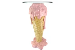 Einzigartiger Bartisch ICE CREAM 105cm beige rosa runde Tischplatte Glas handmade
