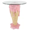 Einzigartiger Bistrotisch ICE CREAM 75cm beige rosa runde Tischplatte Glas handmade