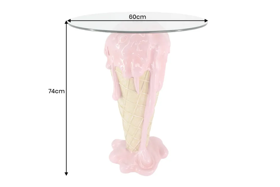 Einzigartiger Bistrotisch ICE CREAM 75cm beige rosa runde Tischplatte Glas handmade