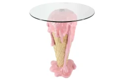 Einzigartiger Bistrotisch ICE CREAM 75cm beige rosa runde Tischplatte Glas handmade