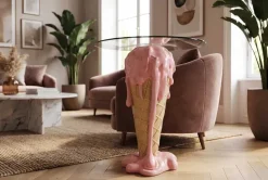 Einzigartiger Bistrotisch ICE CREAM 75cm beige rosa runde Tischplatte Glas handmade