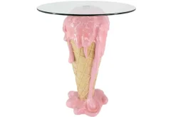 Einzigartiger Bistrotisch ICE CREAM 75cm beige rosa runde Tischplatte Glas handmade