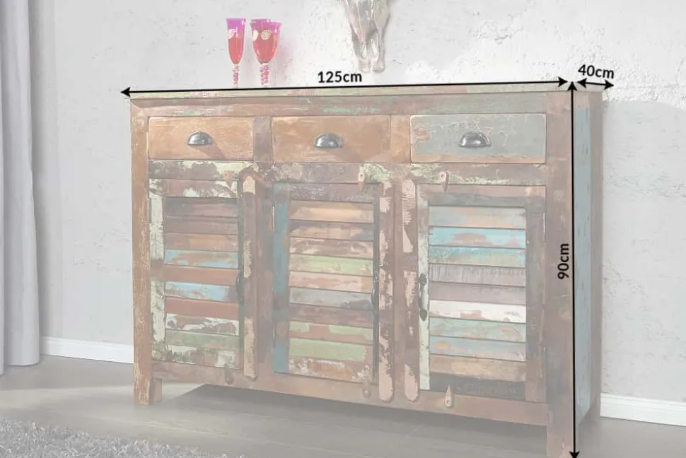 Einzigartiges Sideboard JAKARTA 125cm recyceltes Massivholz aus Fischerbooten