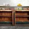 Einzigartiges Sideboard JAKARTA 160cm bunt recyceltes Massivholz aus Fischerbooten
