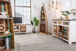 Einzigartiges Sideboard JAKARTA 160cm weiß bunt recyceltes Massivholz aus Fischerbooten