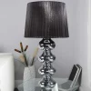 Elegante Design Tischlampe MIA 60cm silber Tischleuchte Stoffschirm