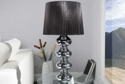 Elegante Design Tischlampe MIA 60cm silber Tischleuchte Stoffschirm