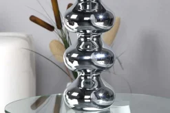 Elegante Design Tischlampe MIA 60cm silber Tischleuchte Stoffschirm