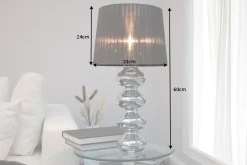 Elegante Design Tischlampe MIA 60cm silber Tischleuchte Stoffschirm