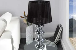 Elegante Design Tischlampe MIA 60cm silber Tischleuchte Stoffschirm