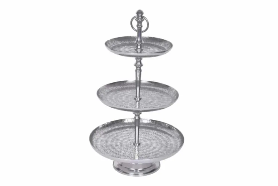 Elegante Etagere ORIENT 65cm silber im Wild Hammerschlag Design mit drei Etagen