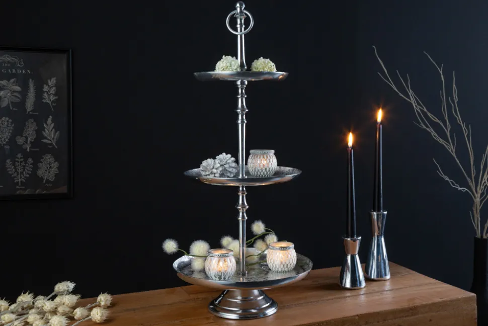 Elegante Etagere ORIENT 65cm silber im Wild Hammerschlag Design mit drei Etagen