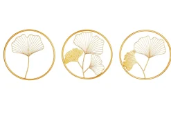 Elegante Wanddeko 3er Set GINKGO 40cm gold in filigraner Blattform