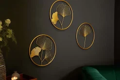 Elegante Wanddeko 3er Set GINKGO 40cm gold in filigraner Blattform