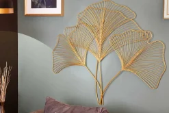 Elegante Wanddeko GINKGO 90cm gold in filigraner Blattform