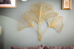 Elegante Wanddeko GINKGO 90cm gold in filigraner Blattform