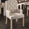 Eleganter Armlehnen Stuhl CASTLE beige mit Chesterfield Steppung im Landhausstil