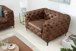 Eleganter Chesterfield Sessel MODERN BAROCK 120cm antik braun