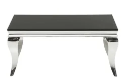 Eleganter Couchtisch MODERN BAROCK 100cm silber mit schwarzem Opalglas