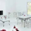 Eleganter Couchtisch MODERN BAROCK 100cm silber mit weißem Opalglas