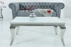 Eleganter Couchtisch MODERN BAROCK 100cm silber mit weißem Opalglas
