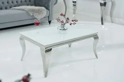 Eleganter Couchtisch MODERN BAROCK 100cm silber mit weißem Opalglas