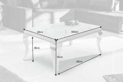 Eleganter Couchtisch MODERN BAROCK 100cm Glasplatte in Marmoroptik Edelstahlbeine