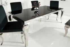 Eleganter Design Esstisch MODERN BAROCK 200cm schwarz Edelstahl Opalglas Tischplatte