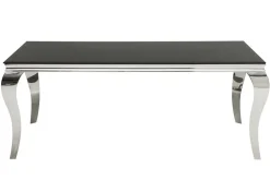 Eleganter Design Esstisch MODERN BAROCK 200cm schwarz Edelstahl Opalglas Tischplatte