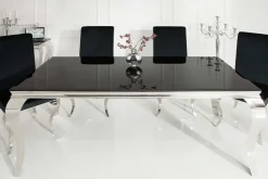 Eleganter Design Esstisch MODERN BAROCK 200cm schwarz Edelstahl Opalglas Tischplatte