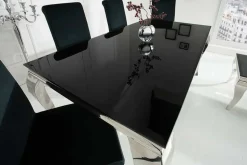 Eleganter Design Esstisch MODERN BAROCK 200cm schwarz Edelstahl Opalglas Tischplatte