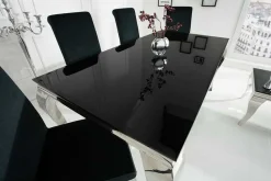 Eleganter Design Esstisch MODERN BAROCK 180cm schwarz Edelstahl Opalglas Tischplatte