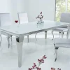 Eleganter Design Esstisch MODERN BAROCK 180cm weiß Edelstahl Opalglas Tischplatte