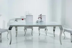 Eleganter Design Esstisch MODERN BAROCK 180cm weiß Edelstahl Opalglas Tischplatte