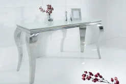 Eleganter Konsolentisch MODERN BAROCK 145cm weiß Opalglas Edelstahlbeine