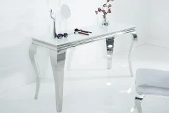 Eleganter Konsolentisch MODERN BAROCK 145cm weiß Opalglas Edelstahlbeine