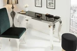Eleganter Konsolentisch MODERN BAROCK 145cm schwarz Opalglas Edelstahlbeine