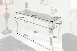 Eleganter Konsolentisch MODERN BAROCK 145cm schwarz Opalglas Edelstahlbeine