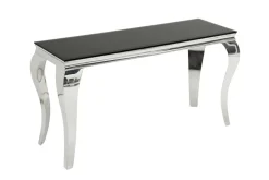 Eleganter Konsolentisch MODERN BAROCK 145cm schwarz Opalglas Edelstahlbeine