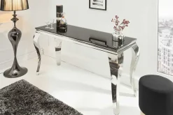 Eleganter Konsolentisch MODERN BAROCK 145cm schwarz Opalglas Edelstahlbeine