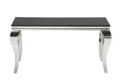 Eleganter Konsolentisch MODERN BAROCK 145cm schwarz Opalglas Edelstahlbeine