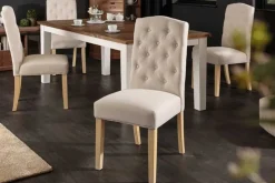 Eleganter Stuhl CASTLE beige mit Chesterfield Steppung im Landhausstil